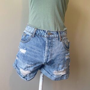Button-up Denim Shorts